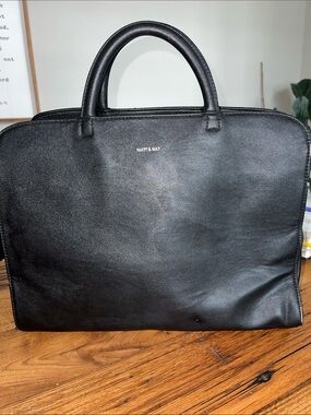 Matt & Nat Black Vegan Leather Briefcase with Top Handles